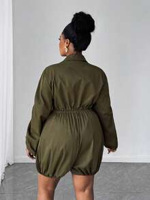 Maweii 大码女式纯色休闲抽绳连体裤 - 綠色 - 查看 3