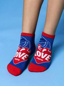 PEPSI X SHEIN 3 đôi tất cổ ngắn màu trắng và đen mềm mại, thoáng khí, thấm hút mồ hôi, họa tiết anh đào, thời trang và dễ thương, mũi và gót được gia cố, bền chắc, phù hợp cho cả nam và nữ, mọi mùa, mùa hè, mùa đông - Nhiều màu - Xem 6