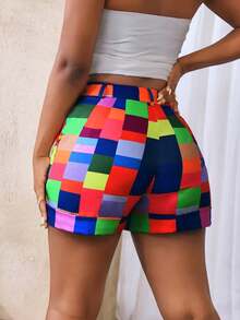 BamGleam Women's Casual Plaid Print Versatile Shorts, Daily Wear - Multicolor - View 2