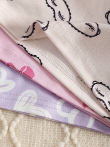 6pcs Multi-Pack Snug Fit Heart&Bow&Eyeslash Pajamas Set For Baby Girls, Long Sleeve Top And Leggings Girl Pajamas,  Cute Pattern Design, Soft & Comfortable Fabric, Suitable For Children Loungewear ,Suitable For Fall&Winter Comfortable And Soft - Multicolor - View 5