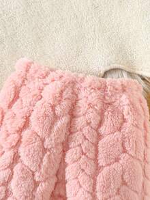 SHEIN 两件套婴儿服装套装，可爱熊头图案毛绒绒卫衣和长裤，粉色，秋冬 - 藕粉色 - 查看 7