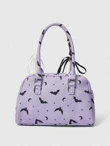 ROMWE Kawaii 1 Túi Tote Phong Cách Gothic Có Nơ Đính Ngọc Trai Màu Tím In Hình Con Dơi Thời Trang Cho Nữ Dung Tích Lớn - Màu tím - Xem 2