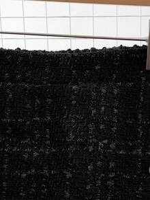 GlowEve CURVE 大码女式优雅粗花呢斜襟金属纽扣缀饰半身裙，秋冬 - 黑色 - 查看 5