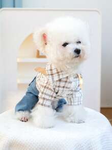 PETSIN 1 件宠物服装，可爱刺绣泰迪熊头连体衣，适合猫、狗和春秋季 - 藍色 - 查看 5