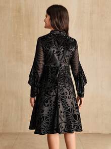 SHEIN 1 pezzo Abito elegante da ragazza in in rete e velluto, per primavera/autunno - nero - Visualizzare 5