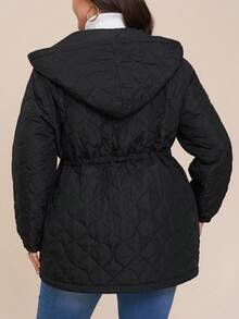 Comfylo Áo khoác có mũ trùm đầu rộng rãi, thoải mái, có dây rút, eo rộng, có đệm, áo khoác mùa đông ấm áp cho nữ, áo khoác chần bông cho nữ, áo khoác chống gió cho nữ, áo khoác ấm cho nữ, áo khoác Lễ Tạ ơn cho nữ, thường ngày cho nữ - màu đen - Xem 2