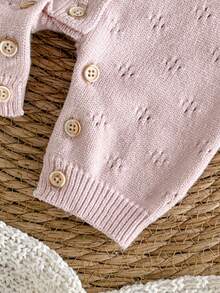 Loomiva 新生男婴/女婴纯色针织柔软圆领长袖连体衣，配长裤，百搭舒适 - 彩色 - 查看 3