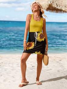 Sylviya 夏季女士休闲简约拼色向日葵短款连衣裙 - 彩色 - 查看 3