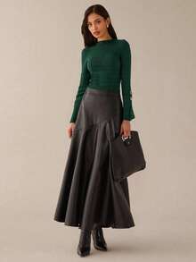 Lilora Long Sleeve Slit Metal Decor Bodycon Sweater In Fall/Winter Green Sweater Dark Green Top Green Tops For Women Emerald Green Top,Fall,Fall Clothes For Women - Green - View 7