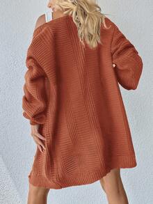 SHEIN Cottnline Women Solid Color Drop Shoulder Long Sleeve Single Button Casual Cardigan, For Autumn/Winter - Burnt Orange - View 2
