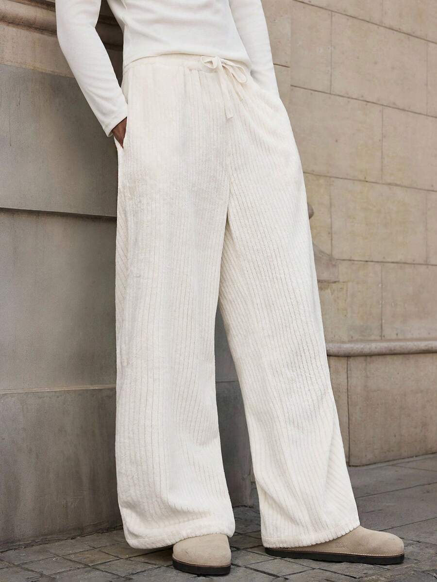 SWAVVY Men Casual Solid Color Slant Pocket Drawstring Waist Long Pants, Fall - Apricot - View 1