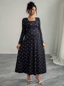 Momance Maternity A-Line Dress With Butterfly Print Patchwork Waist - Black - View 3