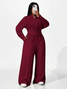 Slaydiva Hàng mới về Thu Đông, Quần áo Thu/Đông dành cho nữ, Halloween, Bộ đồ mặc nhà cỡ lớn cho nữ, Áo liền quần dài tay, Bộ hai mảnh kín đáo, Áo liền quần cho người có đường cong, Áo liền quần cỡ lớn, Thanh lịch - Màu Đỏ Sâu - Xem 8