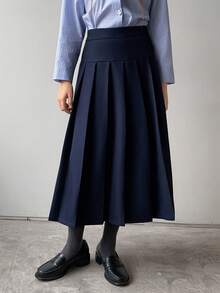DAZY Sophisticated Pleated Midi Skirt In Navy Blue For Tween Girls - Navy Blue - View 5