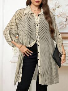 Reflora Camisa casual de manga larga con botones y estampado todo sobre talla grande