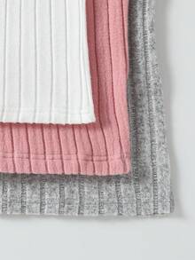 Sparklyn 3 件套青少年女孩休闲纯色圆领长袖拉绒罗纹针织 T 恤，秋季