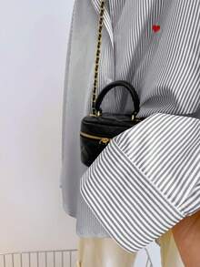 Franclia Women's Heart Embroidery Front Button Long Sleeve Shirt, New For Autumn, Spring & Summer