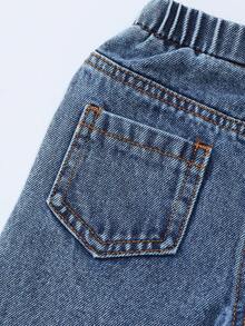 SHEIN Baby Girl Floral Print Distressed Pocket Casual Jeans - Medium Wash - View 6