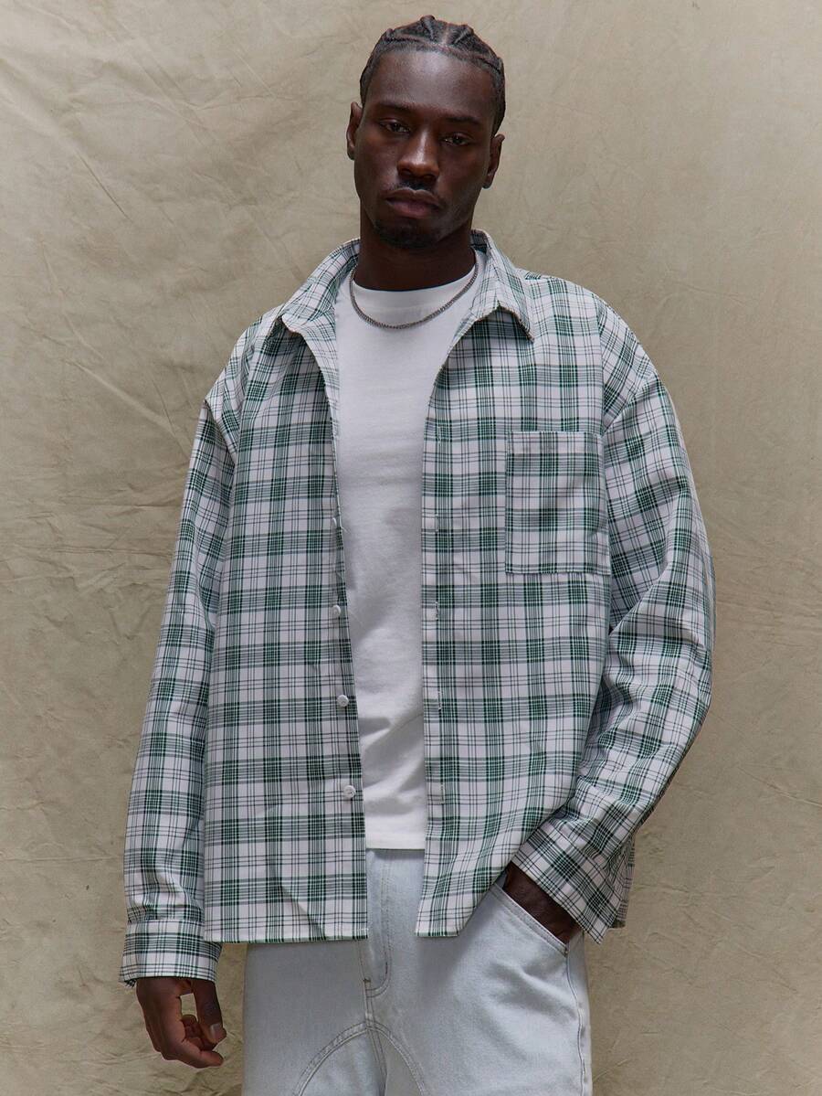 Musero Relaxed Tailored Checked Long Sleeve Shirt Spring Summer Vacation Holiday Smart Streetstyle - Green - View 1