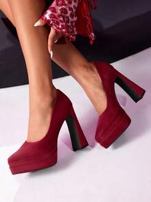 CUCCOO LuxiPop Giày cao gót đế xuồng satin dành cho nữ, phù hợp cho Giáng sinh, Halloween, lễ hội âm nhạc, trang phục đi hộp đêm vào mùa thu - Màu Đỏ Sâu - Xem 3