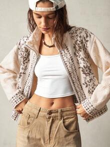 Bohemela 女式白色高领开衫，适合度假、秋冬季 - 杏色 - 查看 5