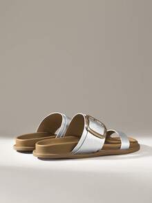 Solecia 女士编织材质金属扣平底勃肯凉鞋 - 銀色 - 查看 5