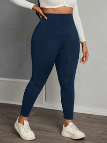 SHEIN PETITE CURVE Plus Size Women's Casual Sports Slim Leggings 3 Packs, Women's Bottoms,Women Pants,Curve Pants - Royal Blue - View 3