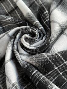 Comfortcana Plus Size Vintage Plaid Loose Fit Drop Shoulder Long Sleeve Short Casual Shirt, Autumn/Winter