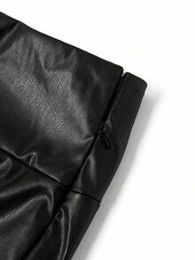 Ellevyn 女式纯色 PU 皮革优雅铅笔裙 - 黑色 - 查看 5