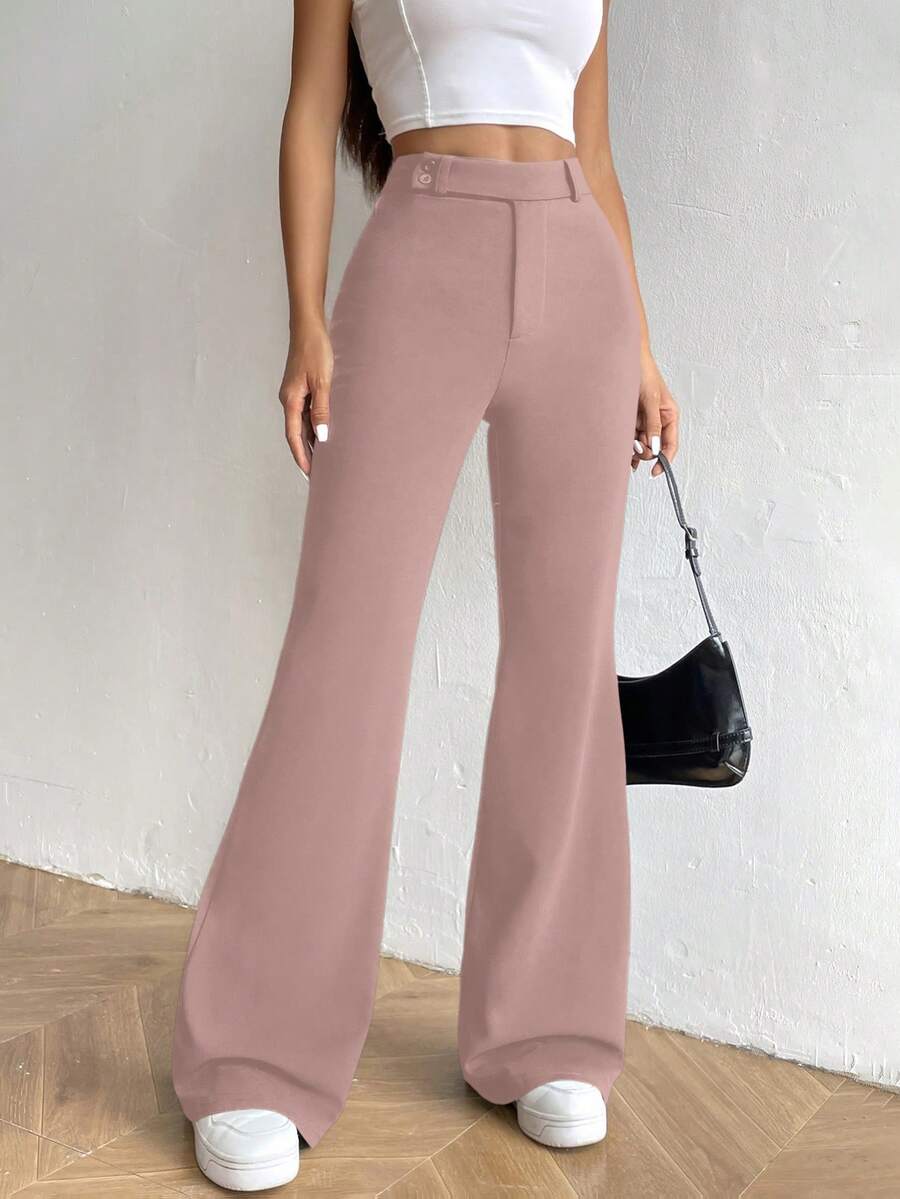 SHEIN Unity Pantalones casuales de unicolor para mujer - Rosa Pálido - Ver 1