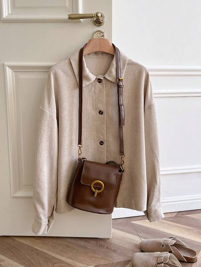 SHEIN Frenchy Veste décontractée à manches longues, boutonnage devant, couleur unie, polyvalente pour femmes