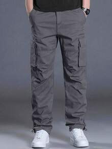 Manfinity Homme Men Loose Fit Flap Pocket Drawstring Waist Cargo Pants - Dark Grey - View 3