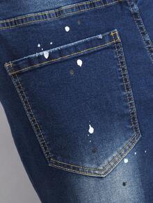 Manfinity Homme Men's Distressed Pocket Contrast Color Casual Versatile Streetwear Denim Jeans - Dark Wash - View 6