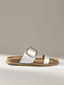 Solecia 女士编织材质金属扣平底勃肯凉鞋 - 銀色 - 查看 4