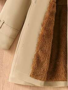 Young Girl' Khaki Bow Woven Fabric Hoodie Jacket With Plush Lining, Cute Casual Daily Wear - Khaki - View 7