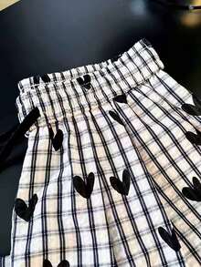 GlowEve CURVE Quần dài thường ngày họa tiết trái tim kẻ caro cỡ lớn - Đen và trắng - Xem 4