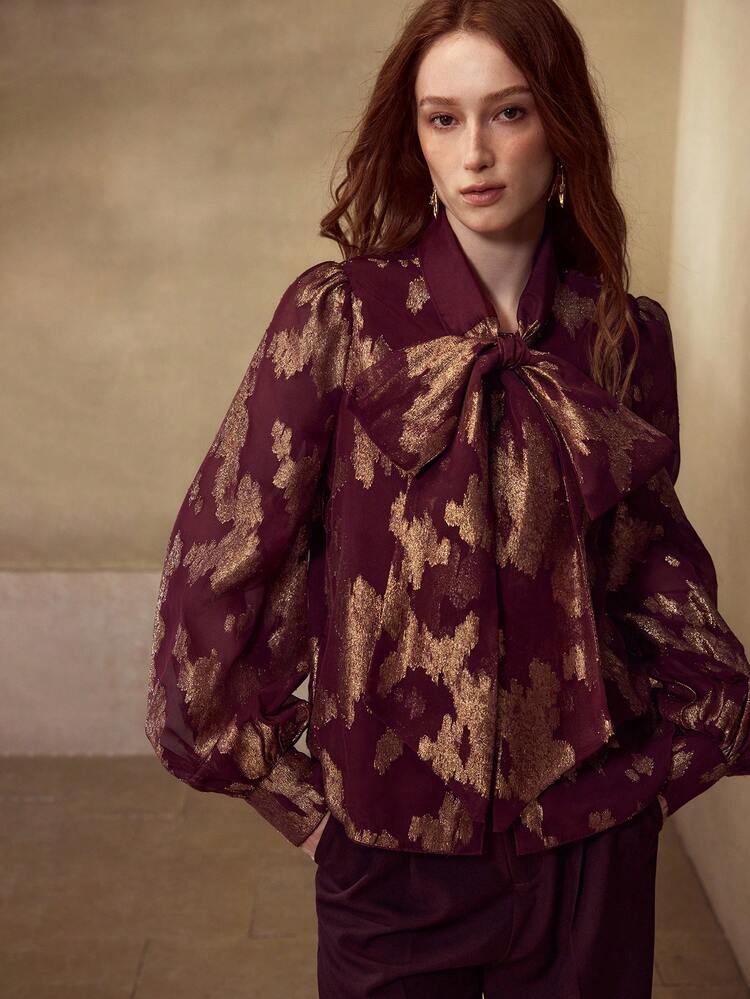 BLUSA DE MANGA LARGA CON CUELLO DE LAZO ELEGANTE DE OTOÑO PARA MUJER