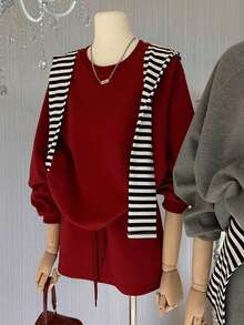 INAWLY 女式休闲条纹斗篷运动衫和裙子套装，秋冬