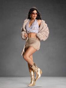 CUCCOO SZL 女士时尚金属刺绣西部靴，适合度假、音乐节和各种场合 - 香檳色 - 查看 3