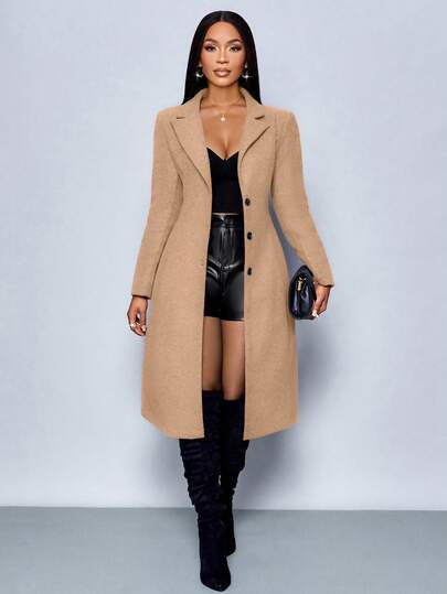 SOLERSUN Winter Women's Elegant Office Khaki Autumn Mid-Length Coat, New Year's Party Christmas Jacket Warm Nizi Blazer Professional Commuting Waist Fit