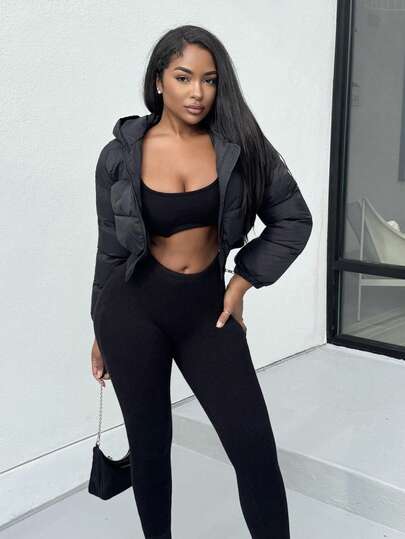 Alexandranx Women Zip Crop Hooded Coat In Fall/Winter