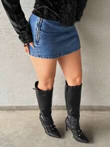 Jeanoix Váy denim mini gợi cảm cho nữ - Màu xanh lam - Xem 5