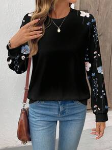 Casual Minimalist Raglan Sleeve Ditsy Floral Women Sports Sweatshirt, Suitable For Autumn/Winter,Casual - White - View 2