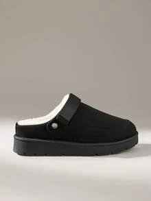 Solecia 女士时尚舒适厚底勃肯鞋，高品质包头平底双向一脚蹬雪地靴 - 黑色 - 查看 1