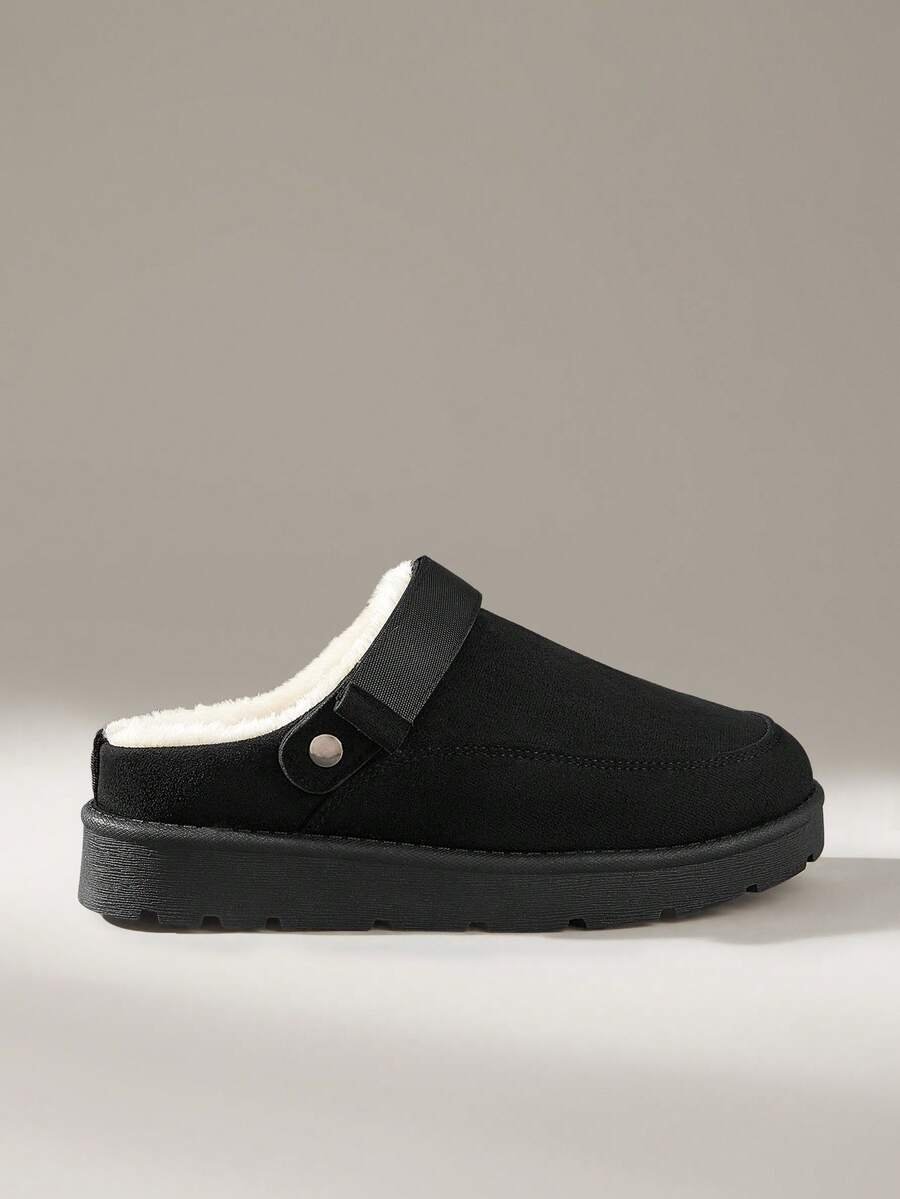 Solecia 女士时尚舒适厚底勃肯鞋，高品质包头平底双向一脚蹬雪地靴 - 黑色 - 查看 1