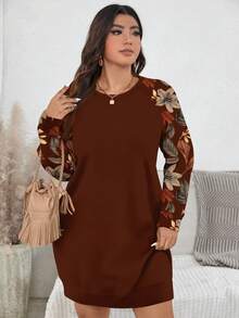 EMERY ROSE Lässiger minimalistischer brauner Vintage-Ahornblatt-Blumen Oversize Sweatshirt, Herbst/Winter