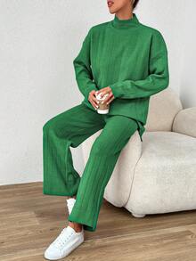 SHEIN Cottnline 2 Piezas Conjunto De Suéteres De Cuello Alto De Color Sólido - Verde - Ver 4