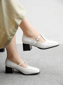 BizChic Giày cao gót mũi vuông đế dày cổ điển chống trượt thoải mái cho nữ - trắng - Xem 5