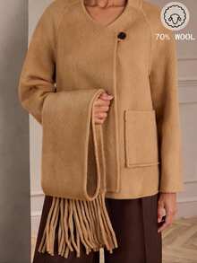 Lilora Women's Solid Color Scarf Design Raglan Sleeve Loose Casual Overcoat With Dual Pockets Women Winter Coat Camel Coat Tan Coat Women Coat With Scarf,Suitable For Valentine's Day, Retro, Date Night, Formal Events, Comfortable, Casual, Outdoor,Business, Retro, Outing, Old Money,Siren Coquettish,  Cruise Attire, Commuting,  Richly Layered, Date Night, Gathering, Minimalism, Birthday, Formal Event, Break, Modest, Chic, Casual, Shopping, Street Wear, Going Out,Autumn Winter