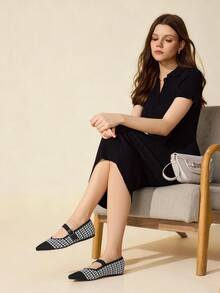 CUCCOO BASICS Women's Pointed Toe Flat Criss-Cross Knit Fabric Comfortable Versatile Commute Work Casual Slip-On Flats - Black and White - View 6